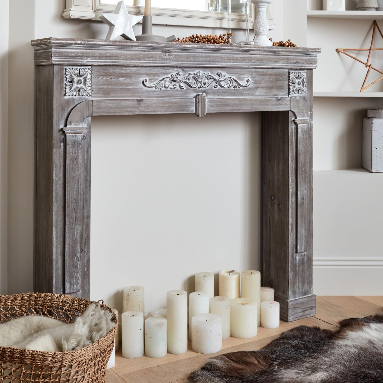 Alice's Home - Manteau de cheminée - Romance - décor Bois Gris cérusé
