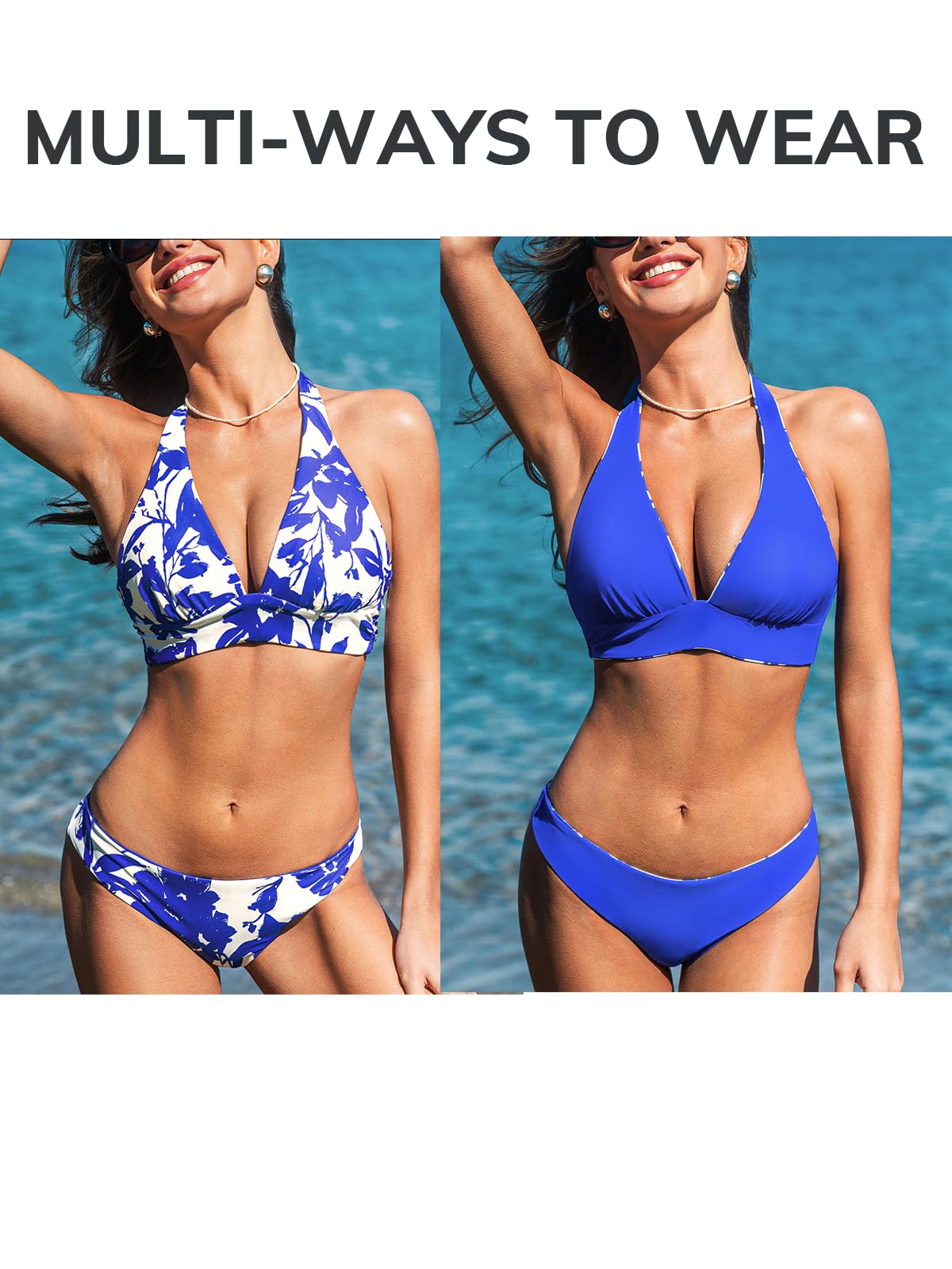 CUPSHE Ensemble bikini dos nu pour femme - Col en V - Réversible - Double face - Plusieurs façons de le porter