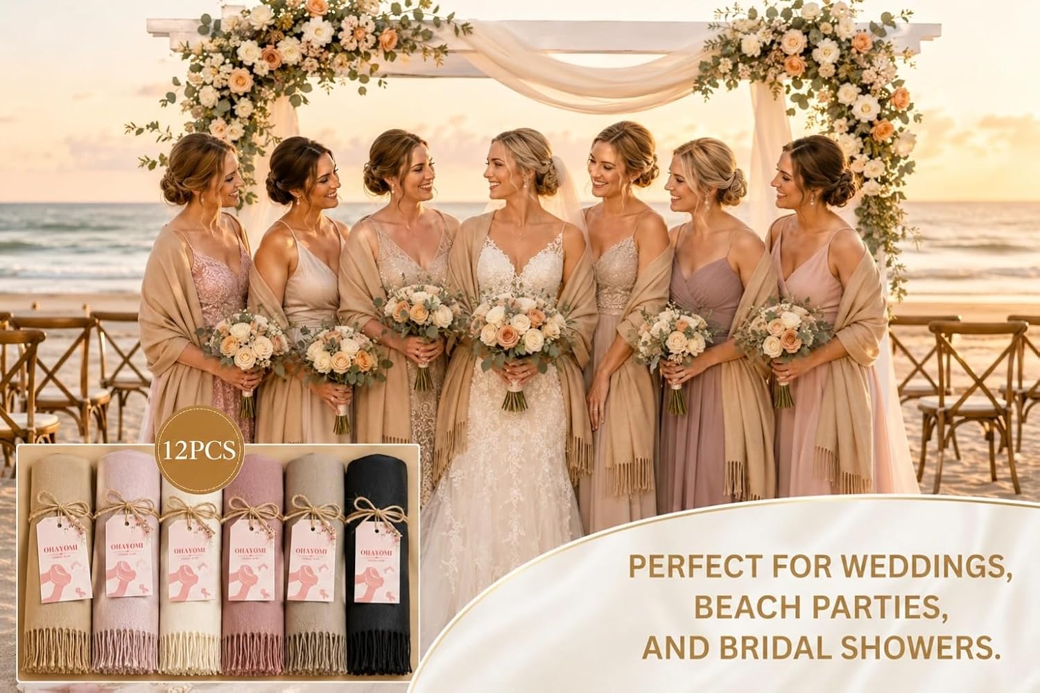 12 Pcs Bulk Wedding Shawl Wraps for Guests Favors Bridal Bridesmaid Scarves