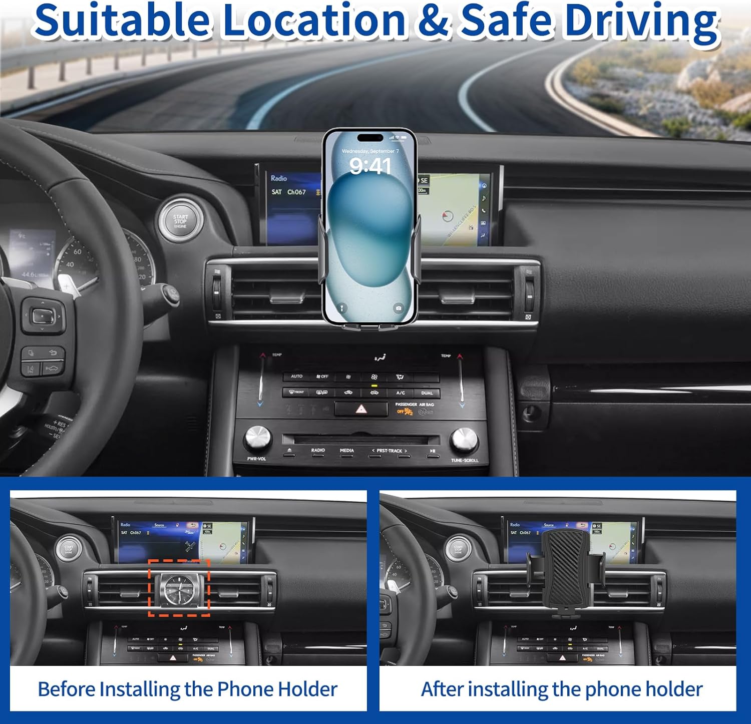 Car Phone Mount for Lexus is 2014-2020 Phone Holder , Fit for is300 / is350 / is250 / is200t Cellphone Cradle Auto Accessories Bracket Anti-Shake , 360 Degree Rotation , Compatible for All Cell Phones
