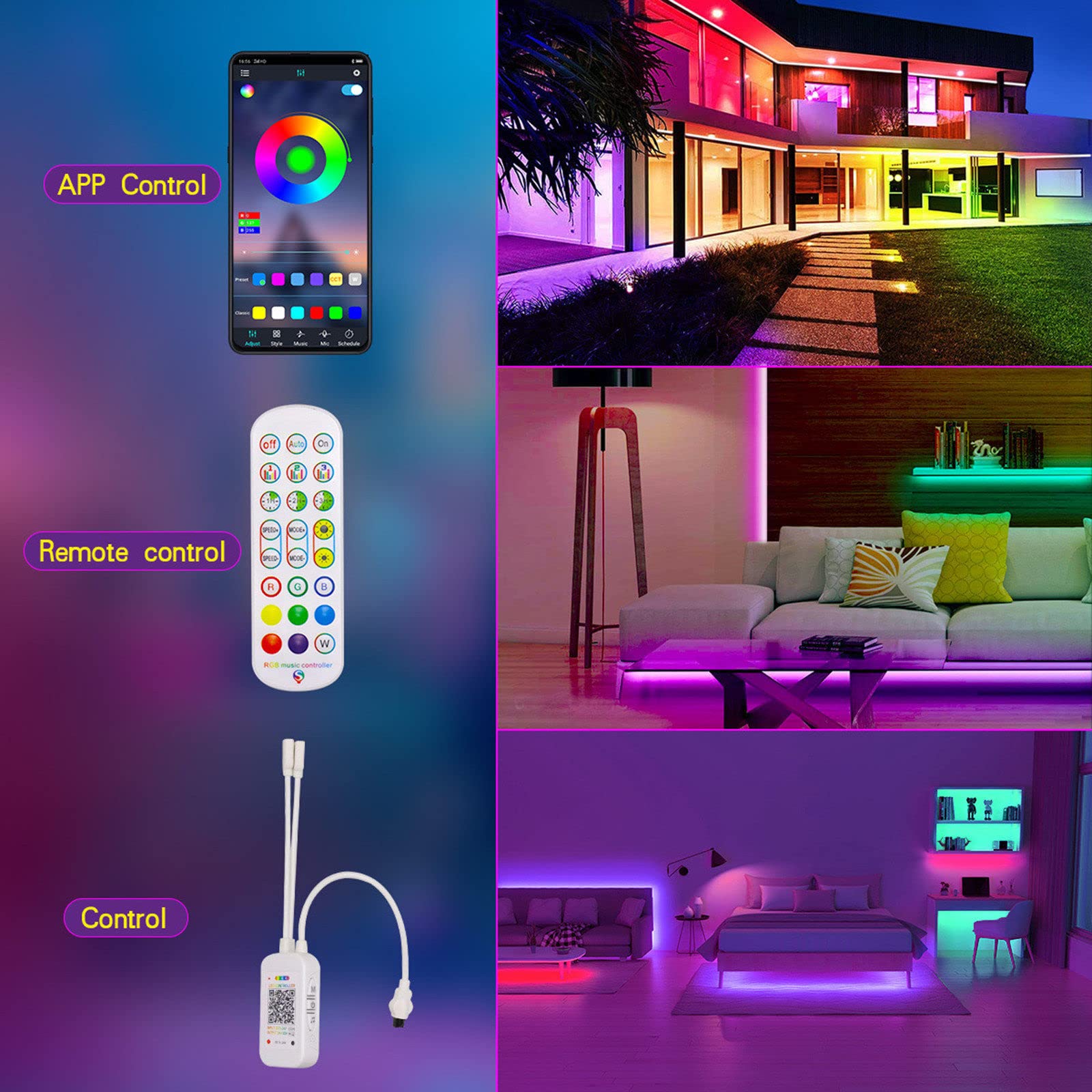 Striscia LED a Luce Ambientale 12v, Set di Strisce Luminose Intelligenti per Interni, Striscia Luminosa Colorata con Telecomando (15 m/20 m),15m