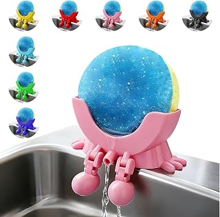 Cute Hanging Sponge Holder with Drainage for Kitchen Sink | 3D Printed Funny Countertop Sponge Holder, Keeps Sponge Dry, Suitable for Scrub Daddy Holder (Pink)