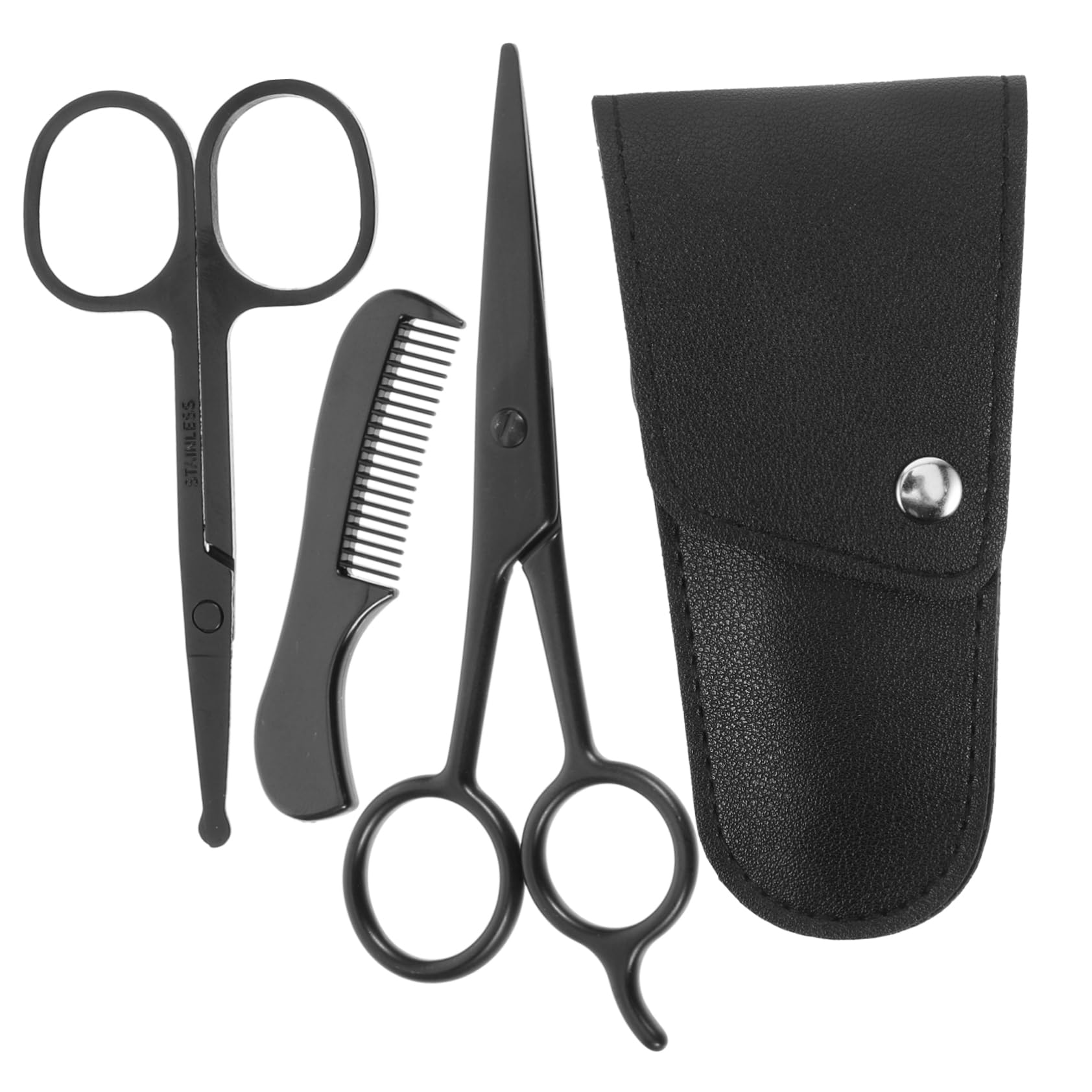 Gogogmee Beard Maintenance Kit 4 Set Scissor Shears Comb and Pouch for Barber Shops Diy Projects