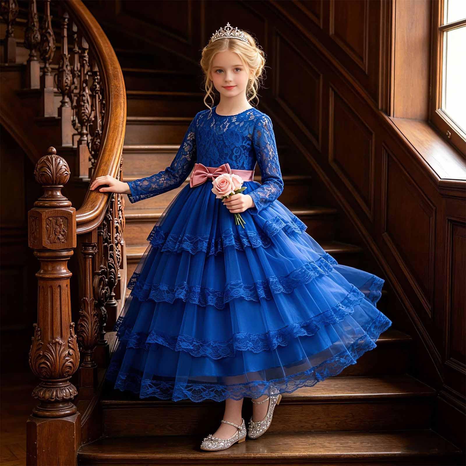 Generisch Festliches Kleid MäDchen - Elegantes Partykleid für Kleinkinder Leichtes mehrlagiges Mesh-Kleid mit vollständig gefüttertem Oberteil weicher Satinschärpe