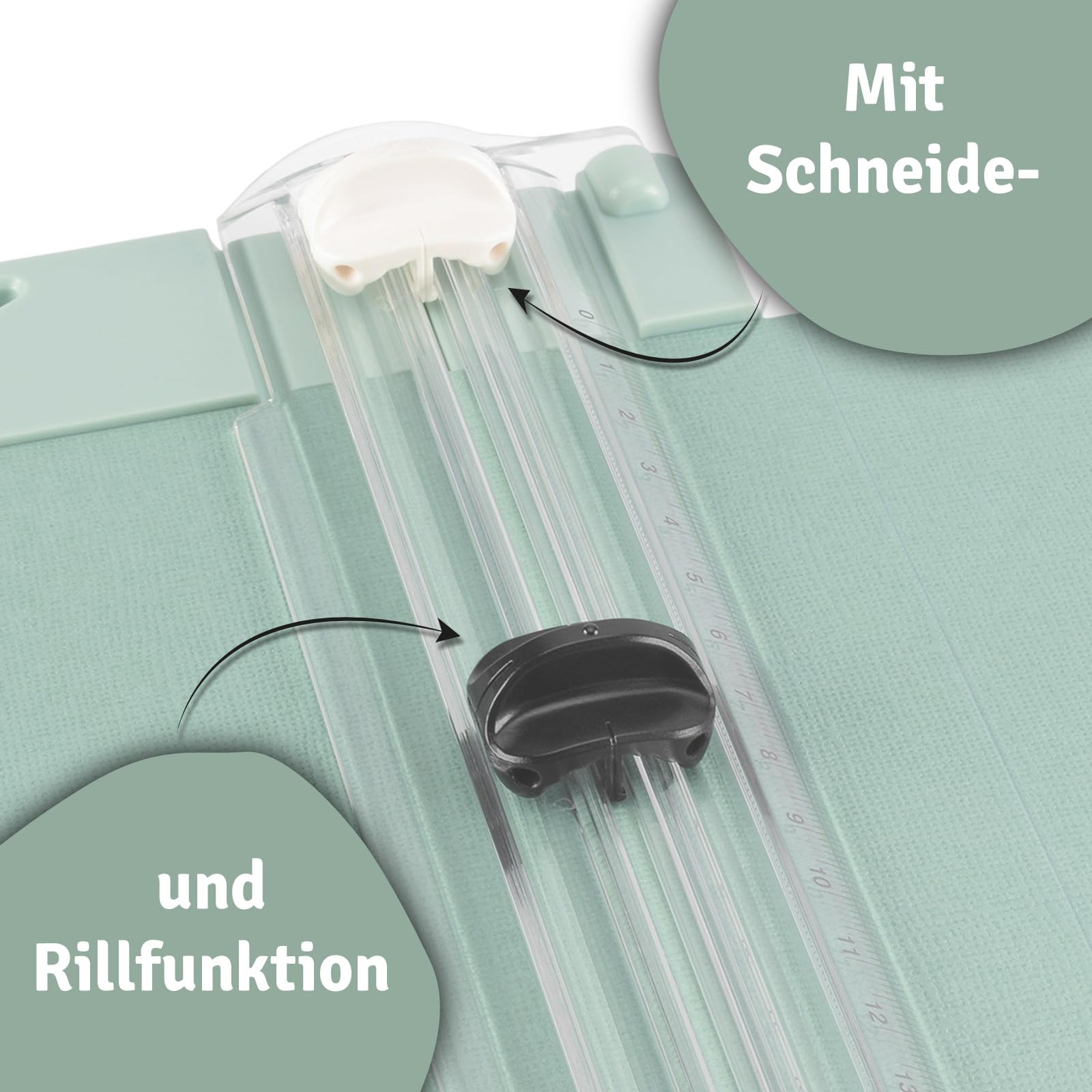 Vaessen Creative Papierschneider Mit Falzbrett 15x30,5cm, Mintgrün, für Scrapbooking und Karten Basteln