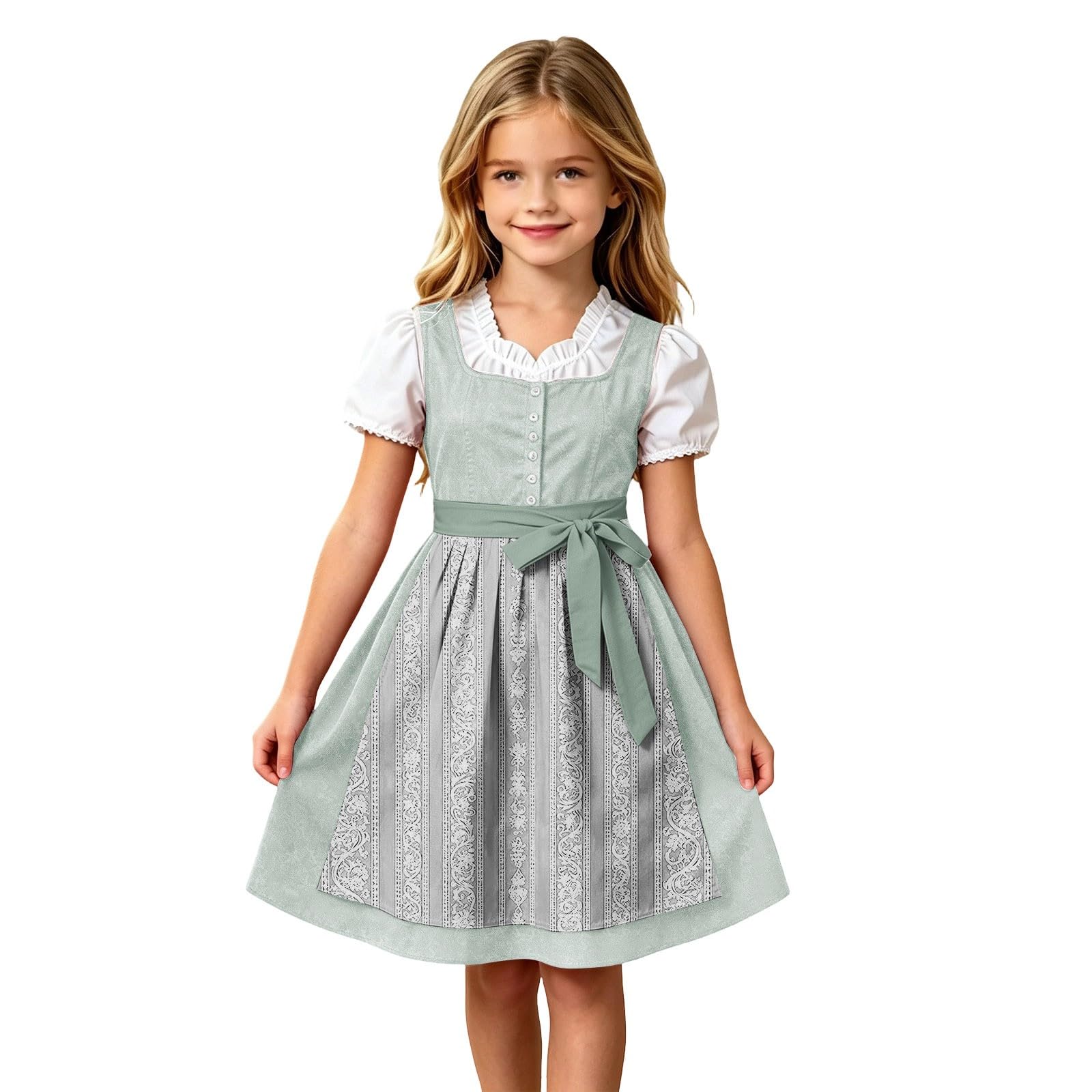 Girls Oktoberfest Costume Bavarian Beer Festival Dirndl Dress with Apron — image 1