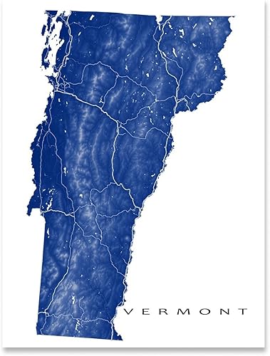 Vermont Wall Map Print 8x10, Vermont State Map Poster 24x36, Handmade VT State Maps, Vermont Map Art Prints, Burlington, by Maps As Art