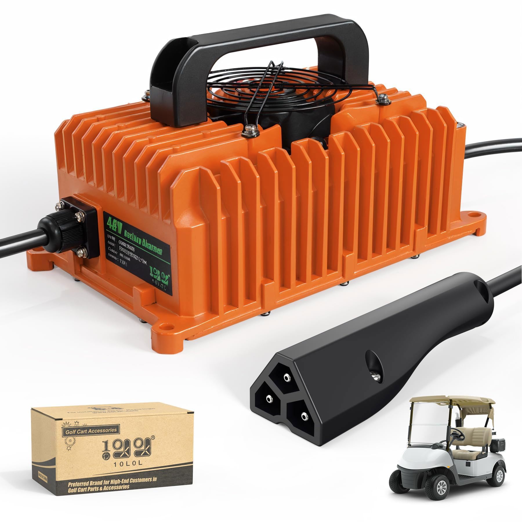 10L0L Cargador de batería inteligente para carrito de golf EZGO TXT y RXV, cargador de carrito de golf de 15 amperios y 48 voltios con enchufe triangular de 3 pines, compatible con baterías de