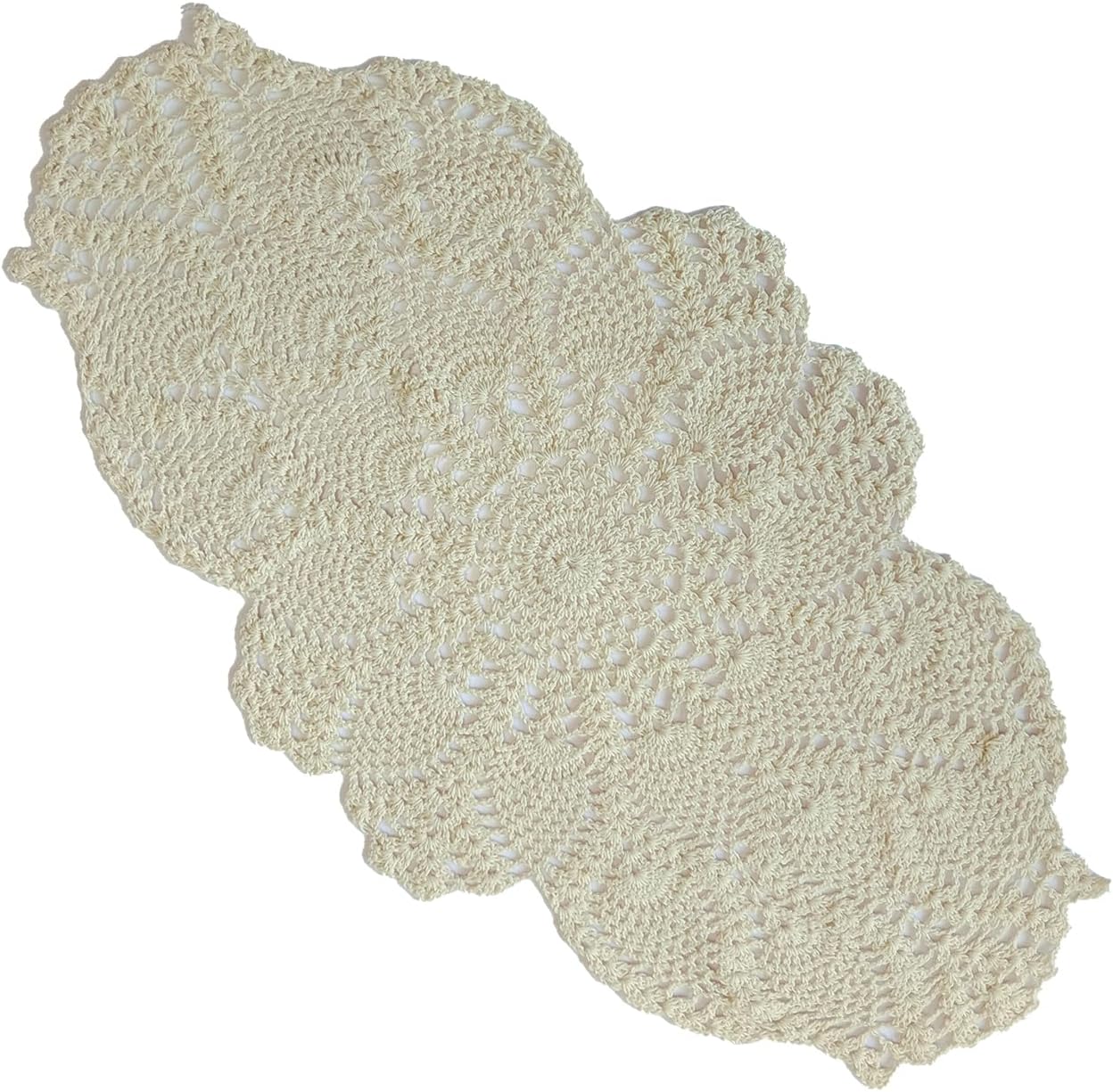 Phantomon Oval Lace Doilies Crochet Table Placemats Handmade Round Knitted Doily for Sofa Furniture Cover Vintage Tablecloth, 23 x 12 Inch, 100% Cotton (Beige)