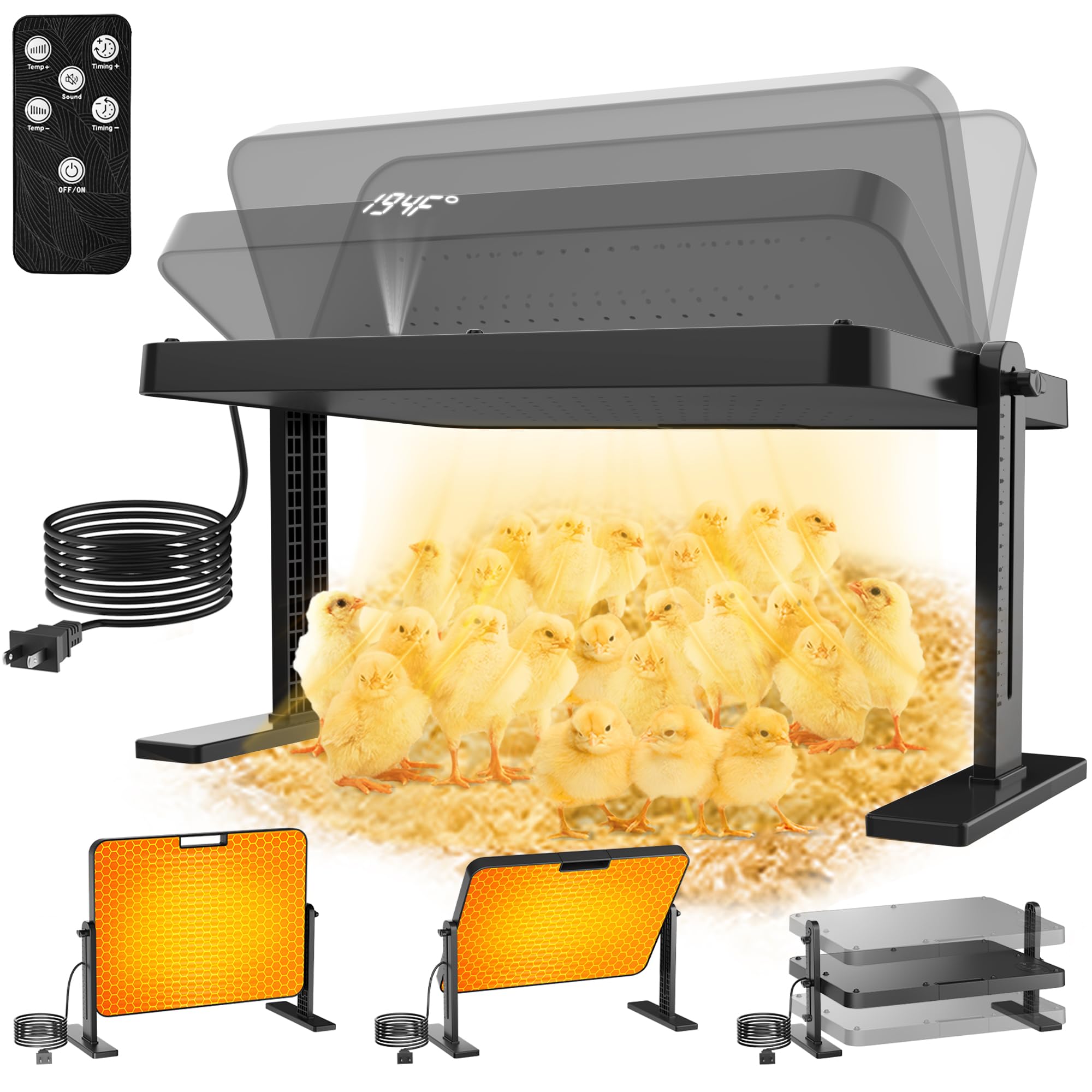 Photo 1 of ***PARTS ONLY**NON FUNCTIONAL*** DXHAOSTET Chicken Brooder, 200W 16x12in Large Chick Heat Plate with Adjustable Temp(86~194?) & 12H Timer & Height & Angle & Remote Control for Coops Poultry, Anti-Scald Brooder Heater for 30 Chicks
