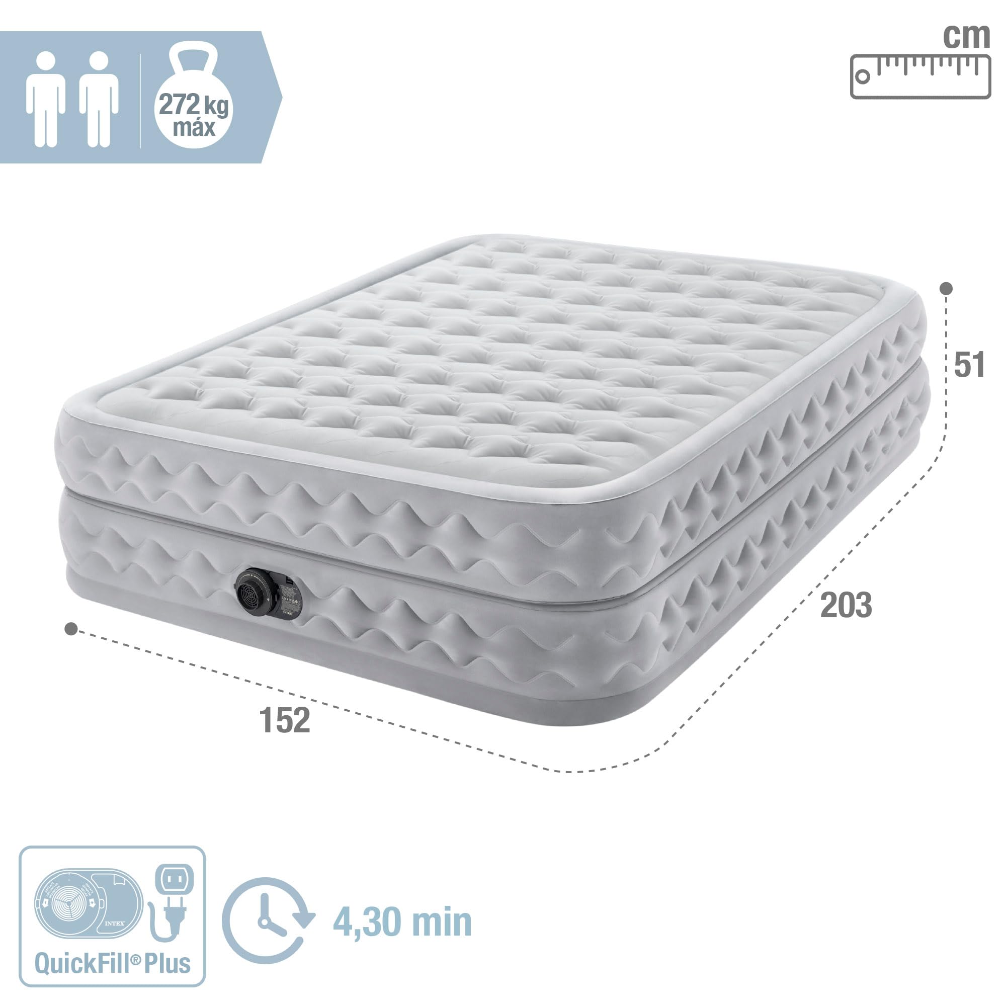 Intex 64490 Materasso Dura Beam Supreme, Teconologia Fiber-Tech Q con Pompa Elettrica Incorporata, 152 x 203 x 51 cm