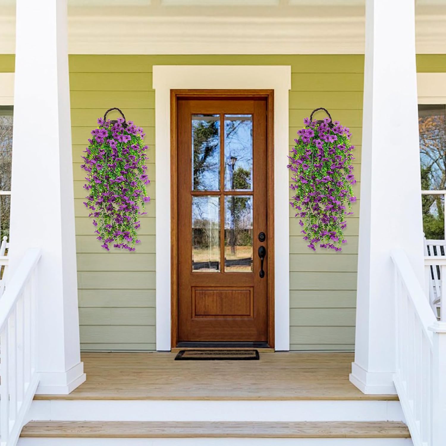 8 Pack Purple Artificial Hanging Flowers Silk Colorful Daisy for Fake Plants Spring Summer Decoration,Realistic Faux Outdoor Flowers UV Resistant Porch Patio Window Yard Decor(Basket Not Included)