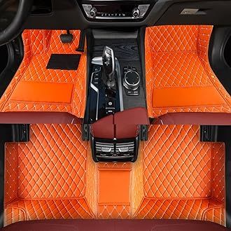 Custom Personalized Floor Mats for Cars，Luxury Full Coverage All Weather Car Floor Mats，Anti-Slip Leather Car Mat Set ，Custom Floor Mats for 99% of Cars, Trucks & SUVs (Orange)