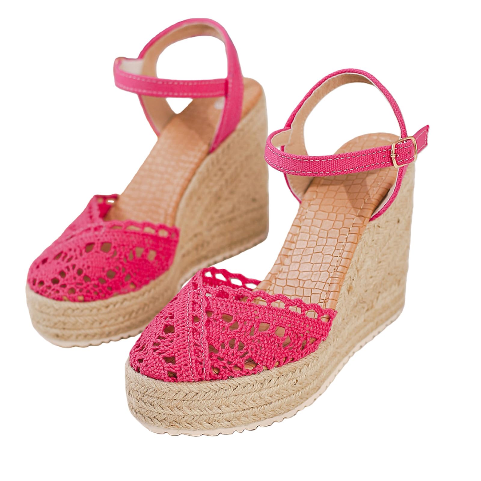 Generisch Sandalias de mujer estrechas con escote lateral y hebilla para mujer – Sandalias de verano de moda material tejido zapatos mujer 40 zapatillas