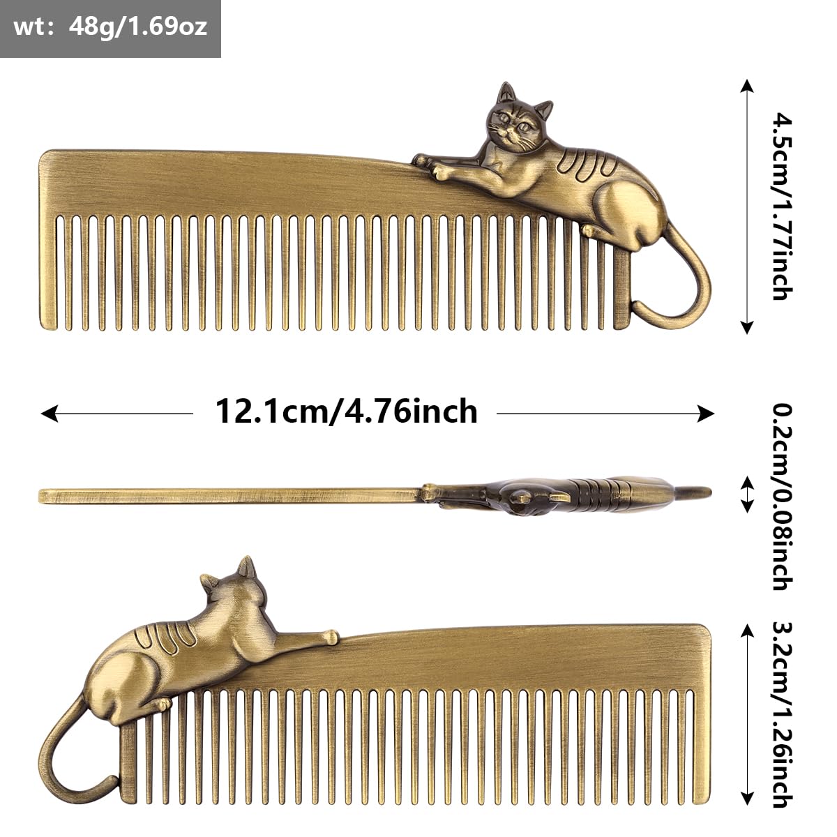 Little Cat Beard Comb, Metal Handle Comb for Cat Person, Men's Bronze Gifts