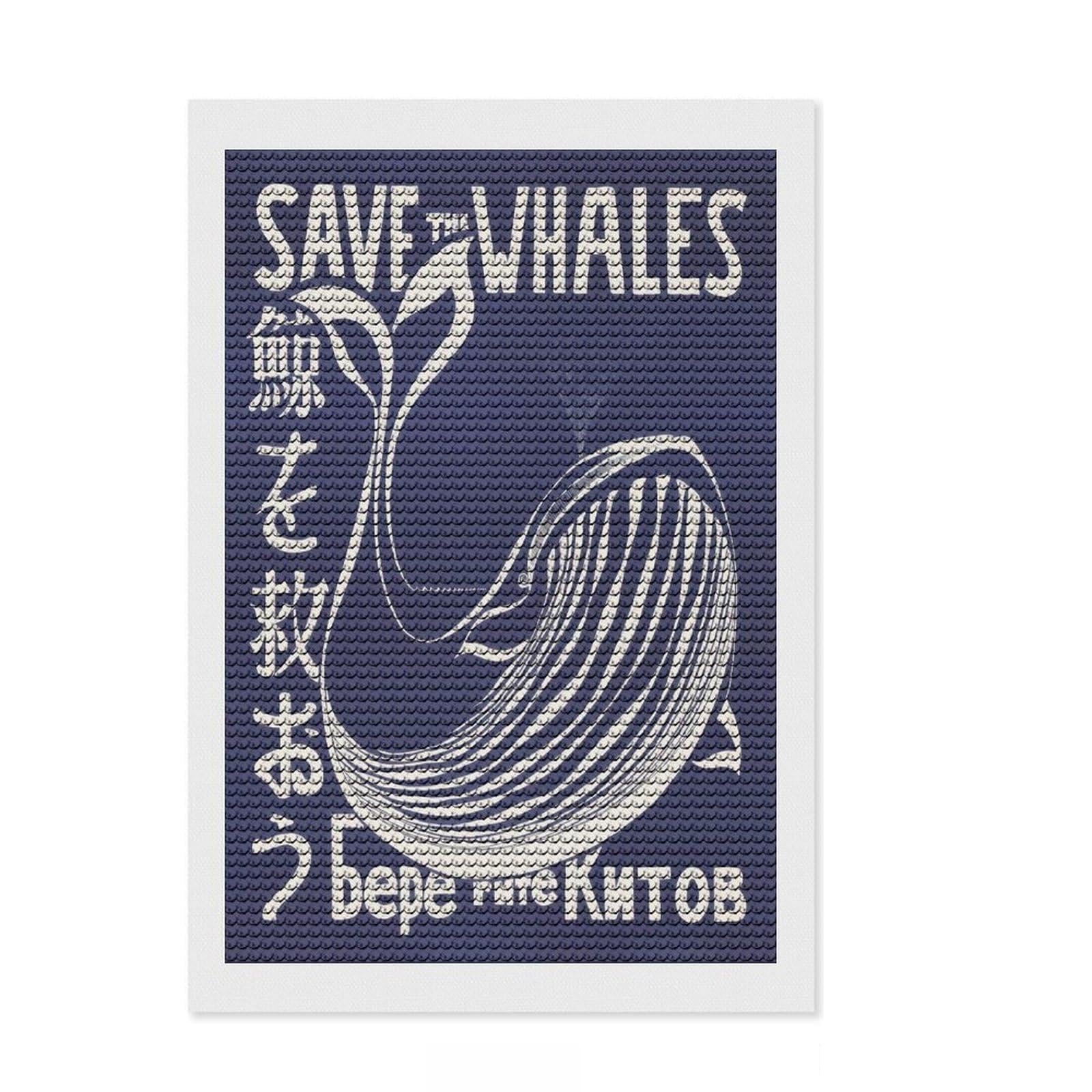 Junmoney Save The Whales Nautical Diamond Painting Set 8"x12", for Adults, Home Wall Decor, Easy to Enjoy, Christmas Gift, Nice Detail and Sparkle