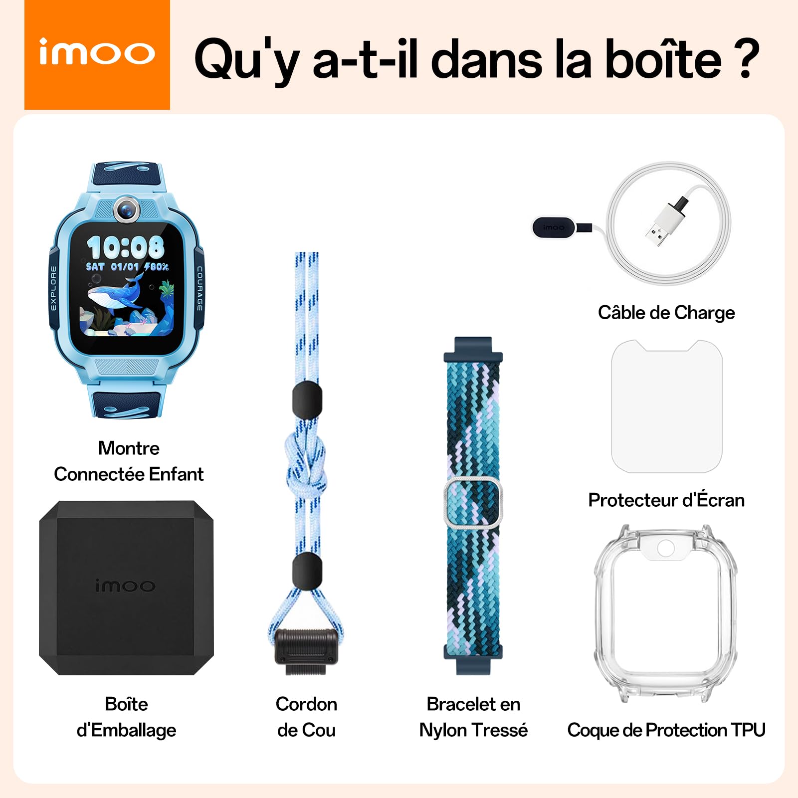 imoo Z3 Montre Connectée pour Enfants, Appels 4G Vidéo/Voix et Traqueur GPS en Temps Réel, Écran HD 1.5″ Résistant à l’Eau Jusqu’à 20m, Stockage 8GB, Contrôle Parental avec kit d'accessoires (Bleu)
