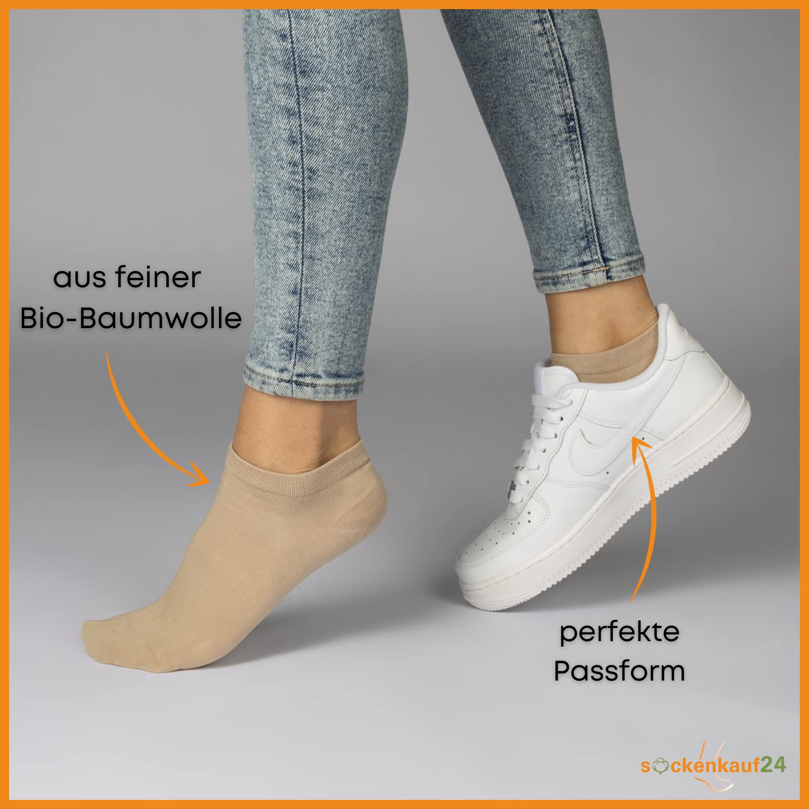 sockenkauf24 6 Paar Sneaker Socken Bio Baumwolle Herren & Damen ohne Naht mit Komfortbund