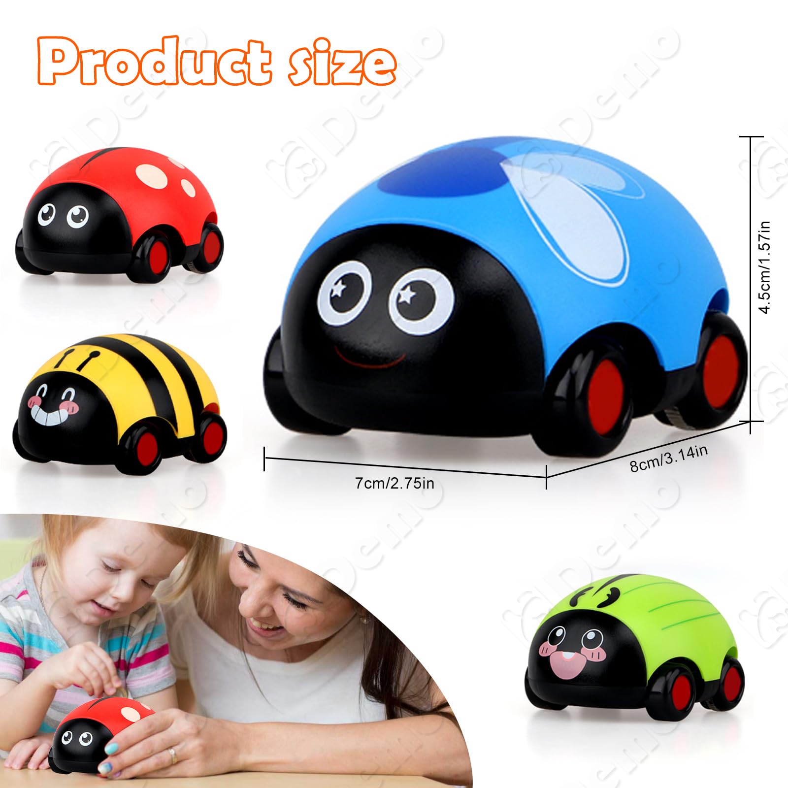 Juxtaposia 4 Pezzi La coccinella tira indietro la macchinina,Automobiline Per Bambini,Micro Machines,Macchinine Cars,Mini Cars,Adatto per 2,3,4,5anni regalo di compleanno dei bambini.