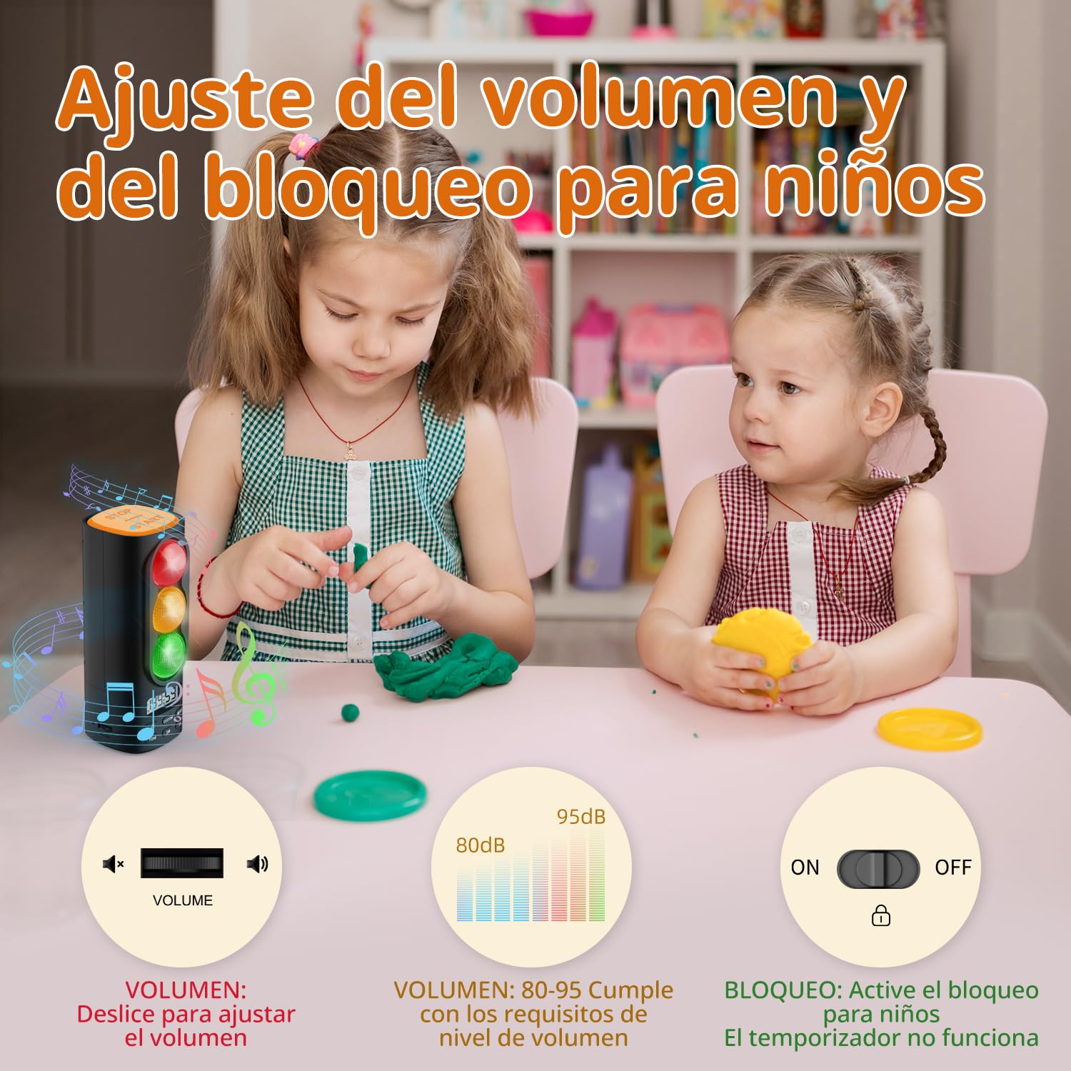 Temporizador Digital Visual y Auditivo con Semáforo, Pantalla LCD, Ajuste de Volumen, 4 Tonos para Niños, Funciones de Pausa, Memoria y Carga USB-C (Negro)