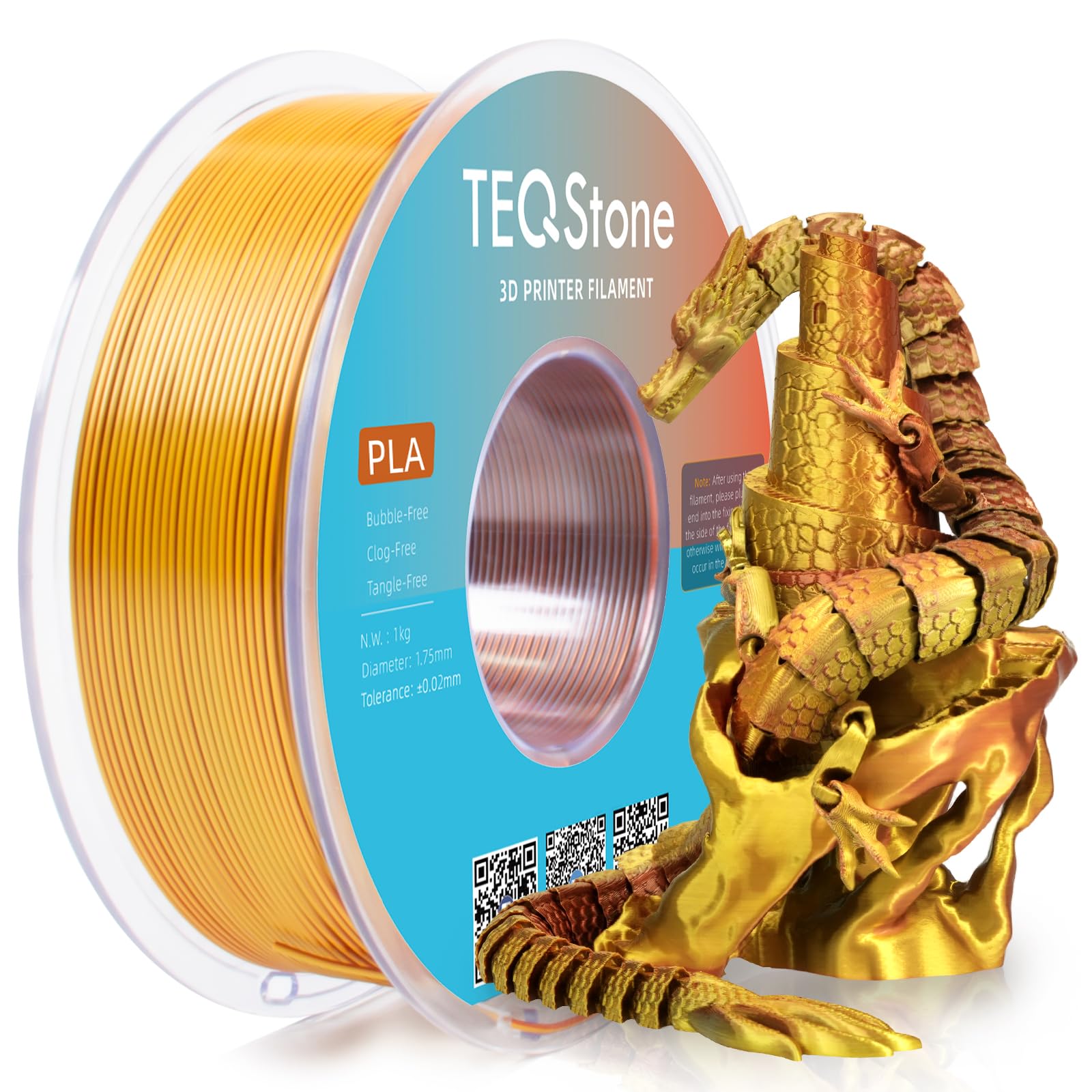 Tri Color Silk PLA Filament 1.75mm Gold Silver Copper 1KG, Shiny High Gloss Finish, Seamless Color Transition, Neatly Wound, Accuracy +/-0.02mm Vacuum Packaging
