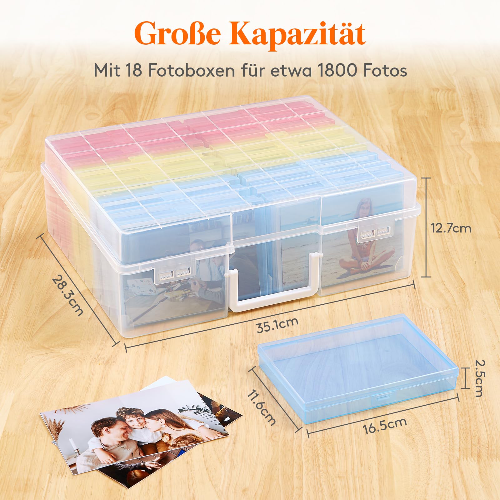 Lifewit Aufbewahrungsbox, 4x6 10x15cm 4R, Foto-Organizer, 18 innere Bildbehälter, mehrfarbige Boxen, Samenaufbewahrung, Basteln, f. Karten, Bilder, Briefmarken, Bürobedarf, m. 1 Blatt Etikettensticker