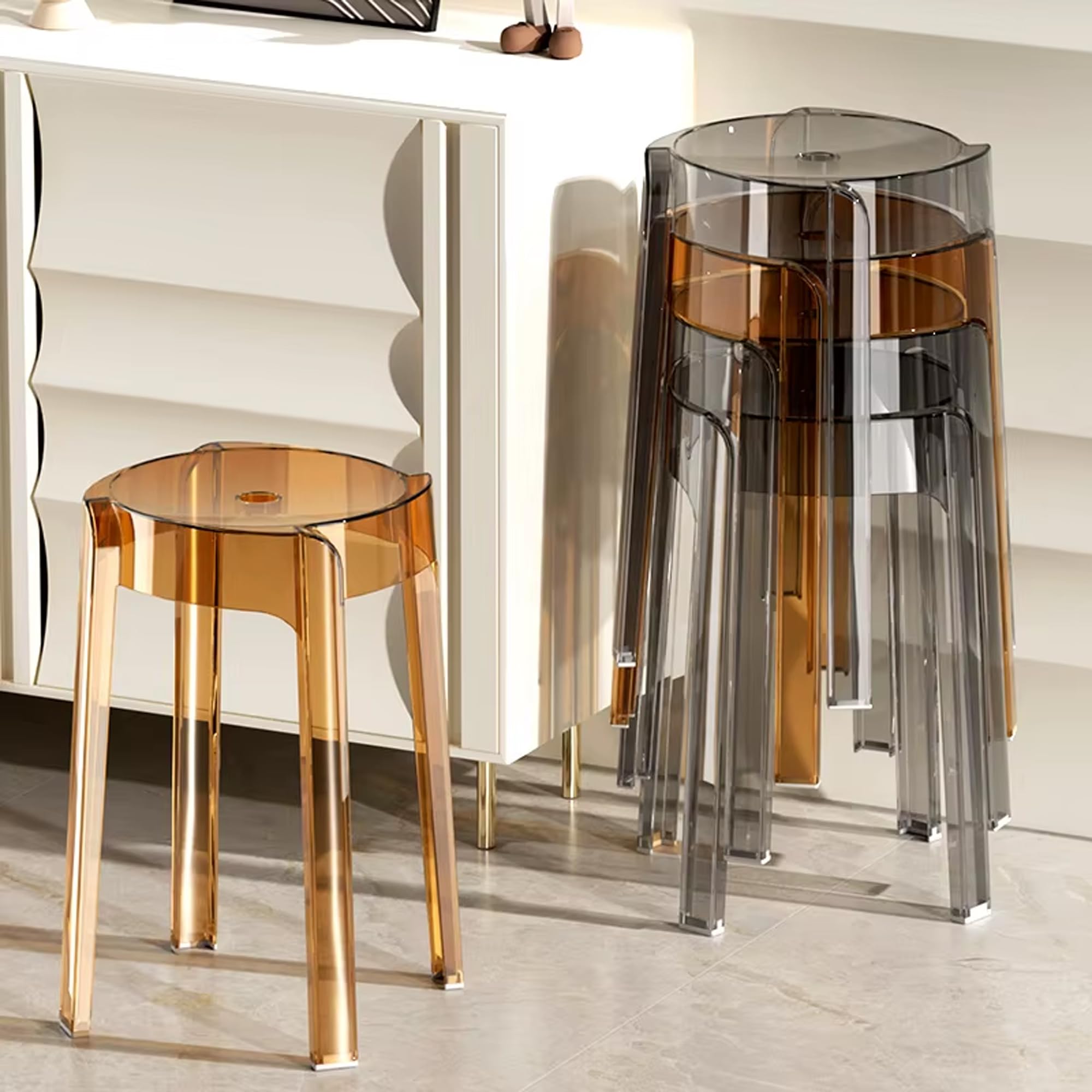 the artment your artistic apartment multi color crystalnest transparent acrylic stackable round accent stool, modern side stool for living room, bedroom and home & office (set of 6)