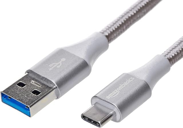 Amazon Basics Double Braided Nylon USB Type-C to Type-A 3.1 Gen 1 Cable | 1.8 m, Silver