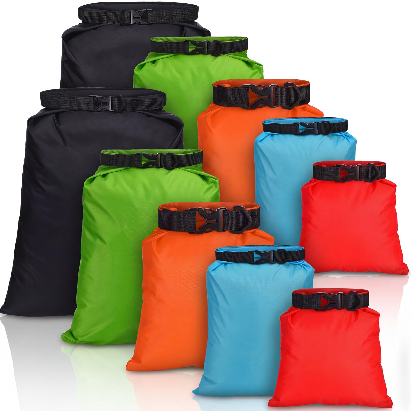 LEIFIDE Ultraleichte Trockentaschen, 5 Größen, leicht, luftdicht, wasserdicht, Ripstop-Campingausrüstung, tragbarer Roll-Top-Trockensack für Rucksackreisen, Kajakfahren, Wandern, Schwimmen, Bootfahren
