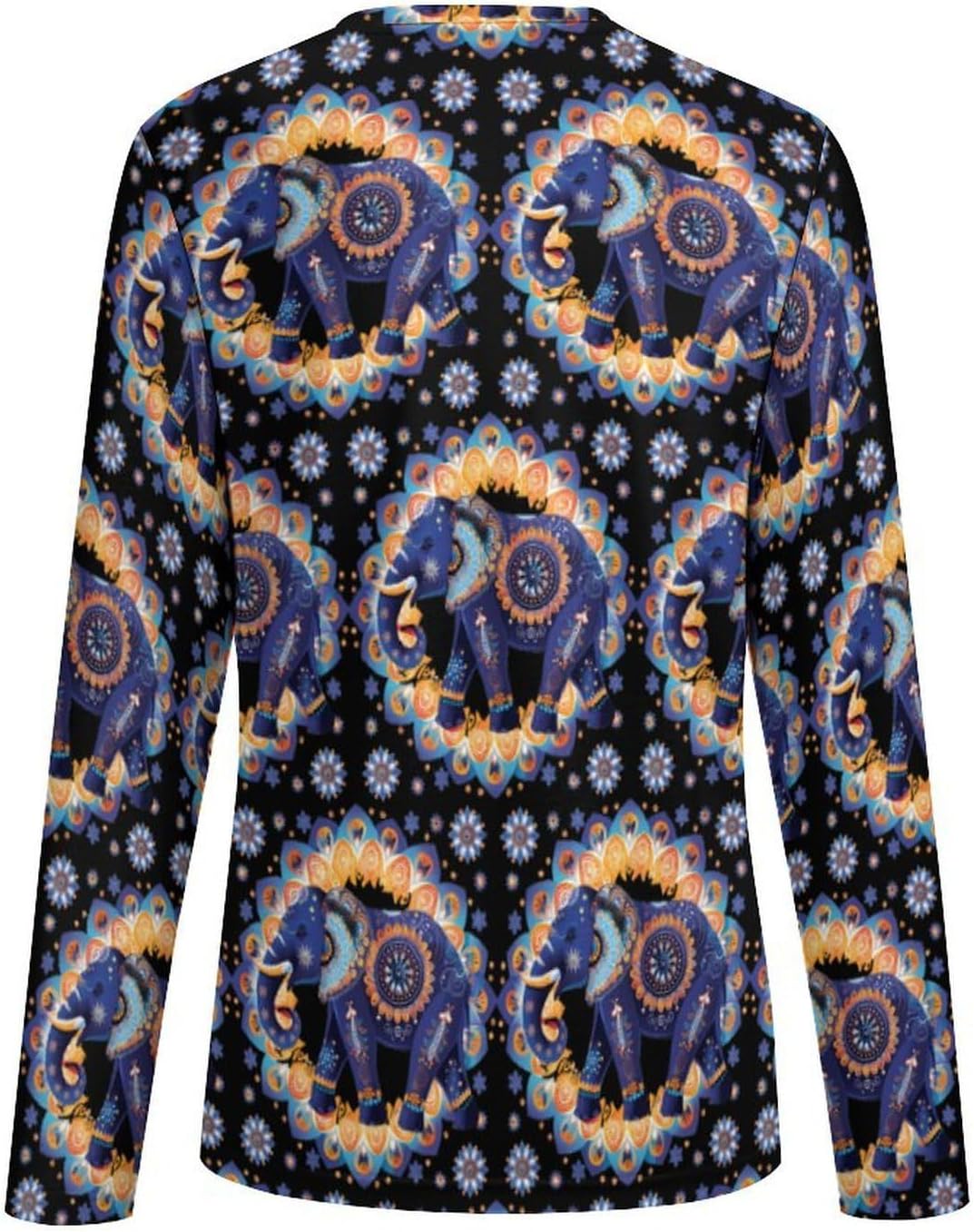 Elephant Mandalas Flower Women's Pajama Top Sleepwear Pajamas Sleep T-Shirt Long Sleeve Shirt Crewneck Tee