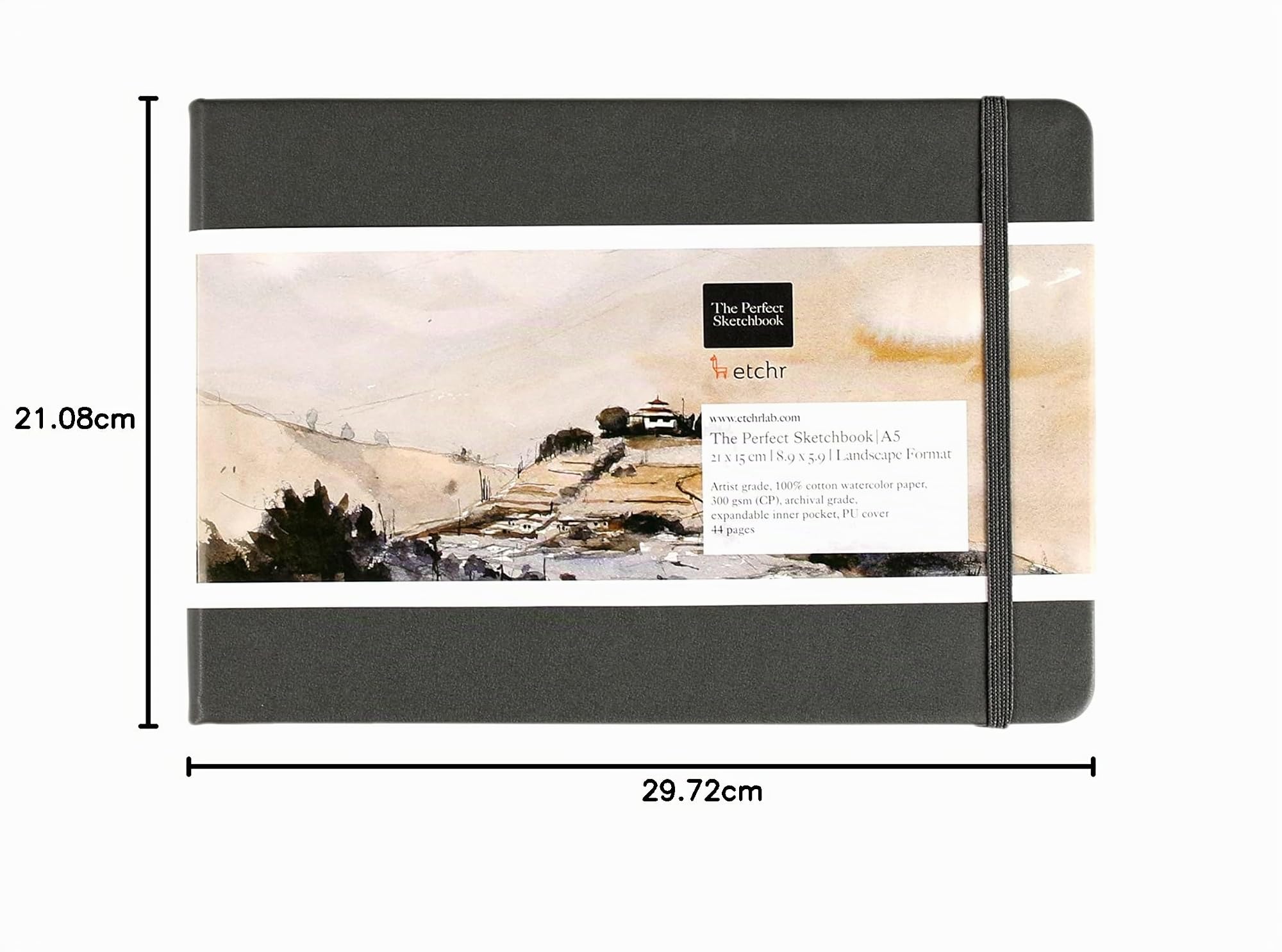 Etchr Perfect Sketchbook – A5 Querformat – Cold Press 100% Baumwolle – Hardcover Zeichenbuch 14 x 21 cm mit 44 Seiten