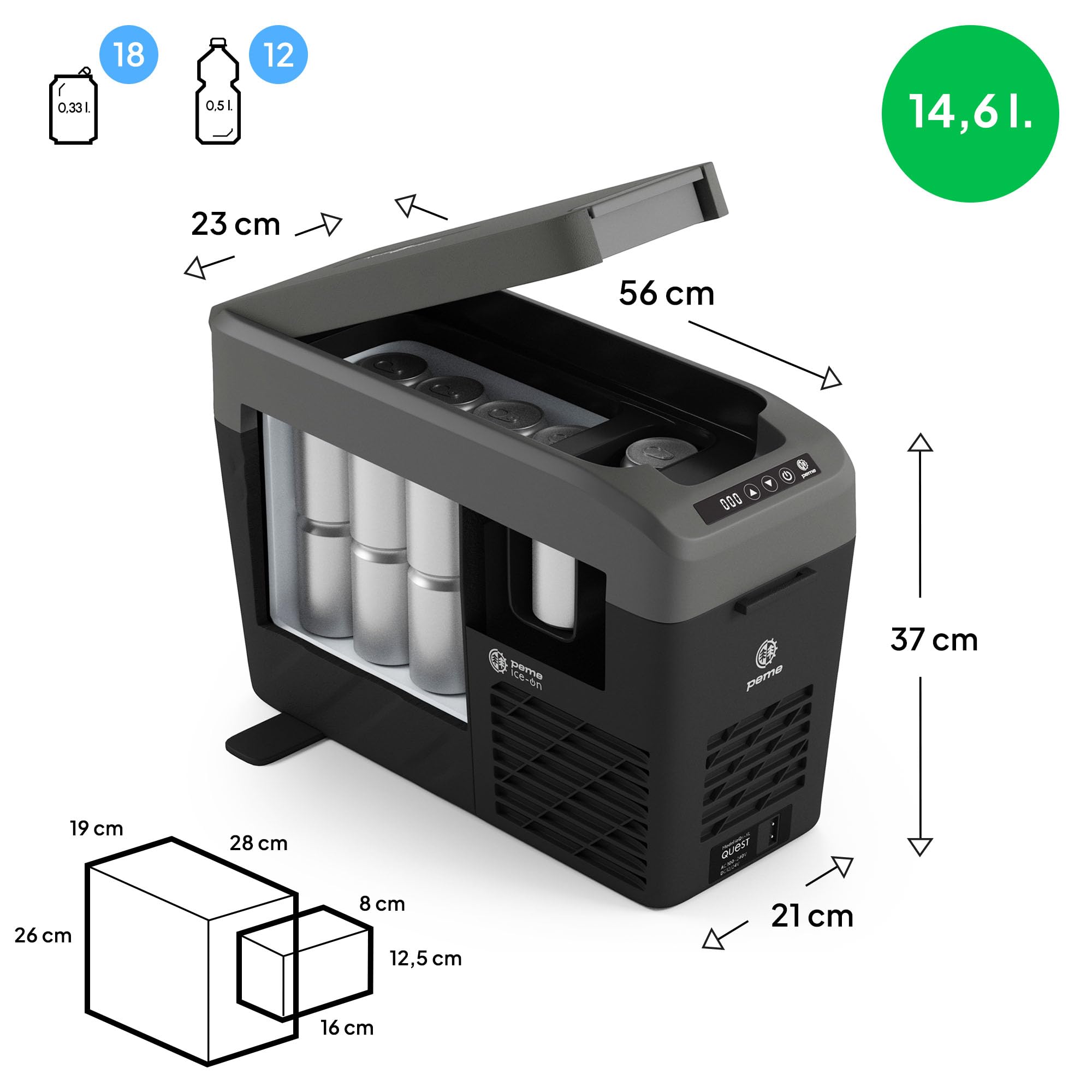 peme Frigorifero Portatile Frigo Campeggio Auto 12v Elettrico 220v Compressore per Camper Freezer Ricaricabile Congelatori Portatili Congelatore Barca Viaggio Refrigeratore Escursione - Quest 14