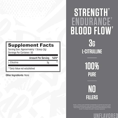 Miniatura 2 de RYSE Element Series L-Citrulina Powder | Aumenta el óxido nítrico y aumenta la vasodilatación | para bombas, resistencia y rendimiento | 50 porciones