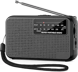 Mini rádio AM FM, rádio operado por bateria com cordão, excelente recepção, rádios portáteis AM FM, rádios transistores