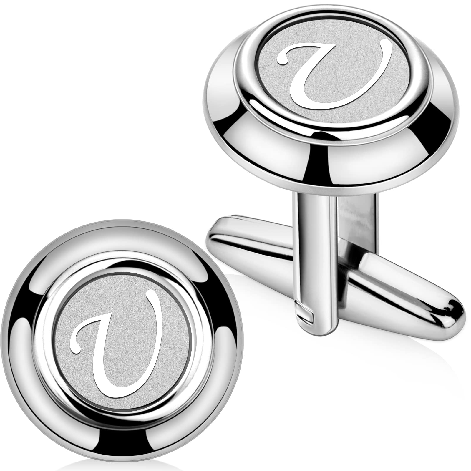 AMITER 26 Letters Tie Clip and Cufflinks for Men, Initial Tie Bar &amp; Cuff Links Set Necktie Clip for Business, Wedding, Anniversary