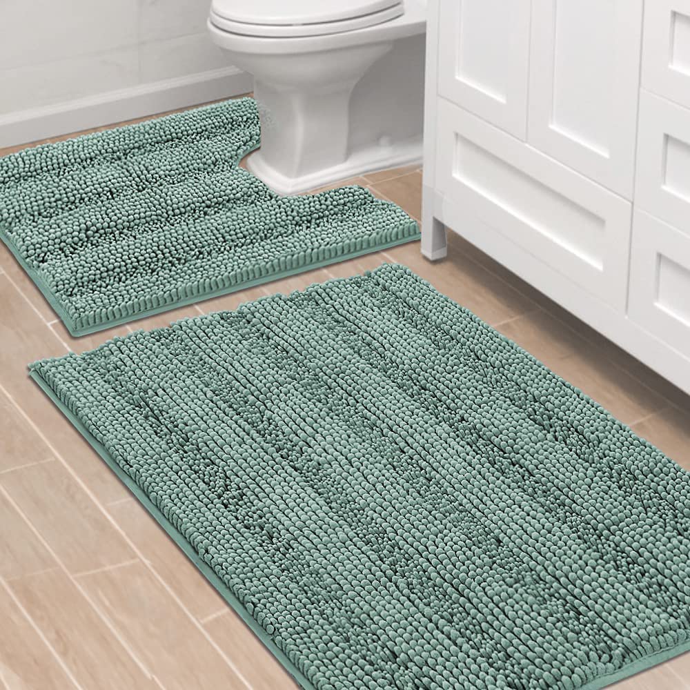 H.VERSAILTEX Bathroom Rugs Bath Rug Set 2 Piece Bathroom Contour Rug Toilet Mat Sets Non Slip Contour Bath Rug Ultra Thick Water Absorbent Striped