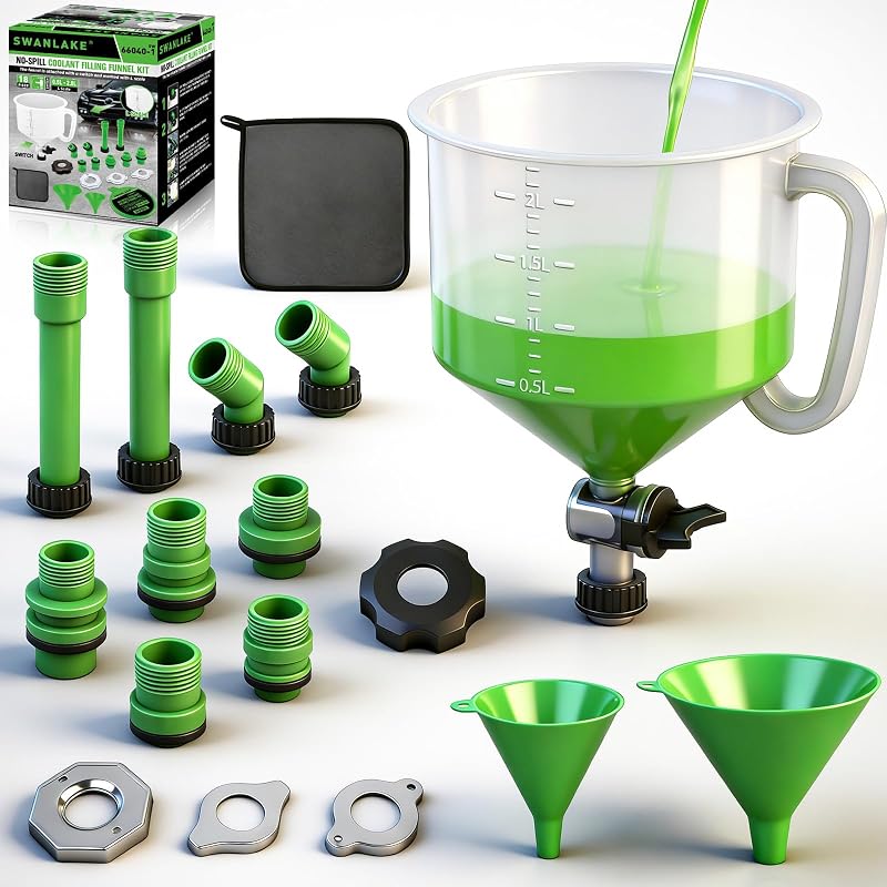 Kit de Funil para Líquido de Arrefecimento SWANLAKE GARDEN TOOLS com Adaptadores, Extensões e Antirrespingos, 18 peças