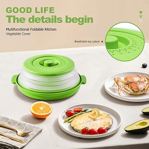 Miniatura 4 de Cubierta para salpicaduras de microondas de 10.2 pulgadas, tapa de silicona plegable y bandeja con asas, se adapta a microondas estándar y