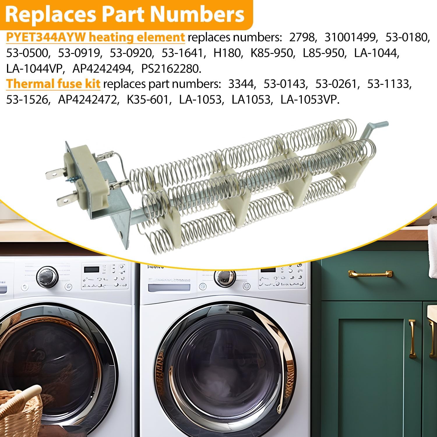 Dryer Heating Element and Thermal Fuse Kit by SupHomie - Compatible with Maytag PYE2300AYW, Maytag PYET344AYW, Maytag PYET244AYW, Admiral ADE7000AYW