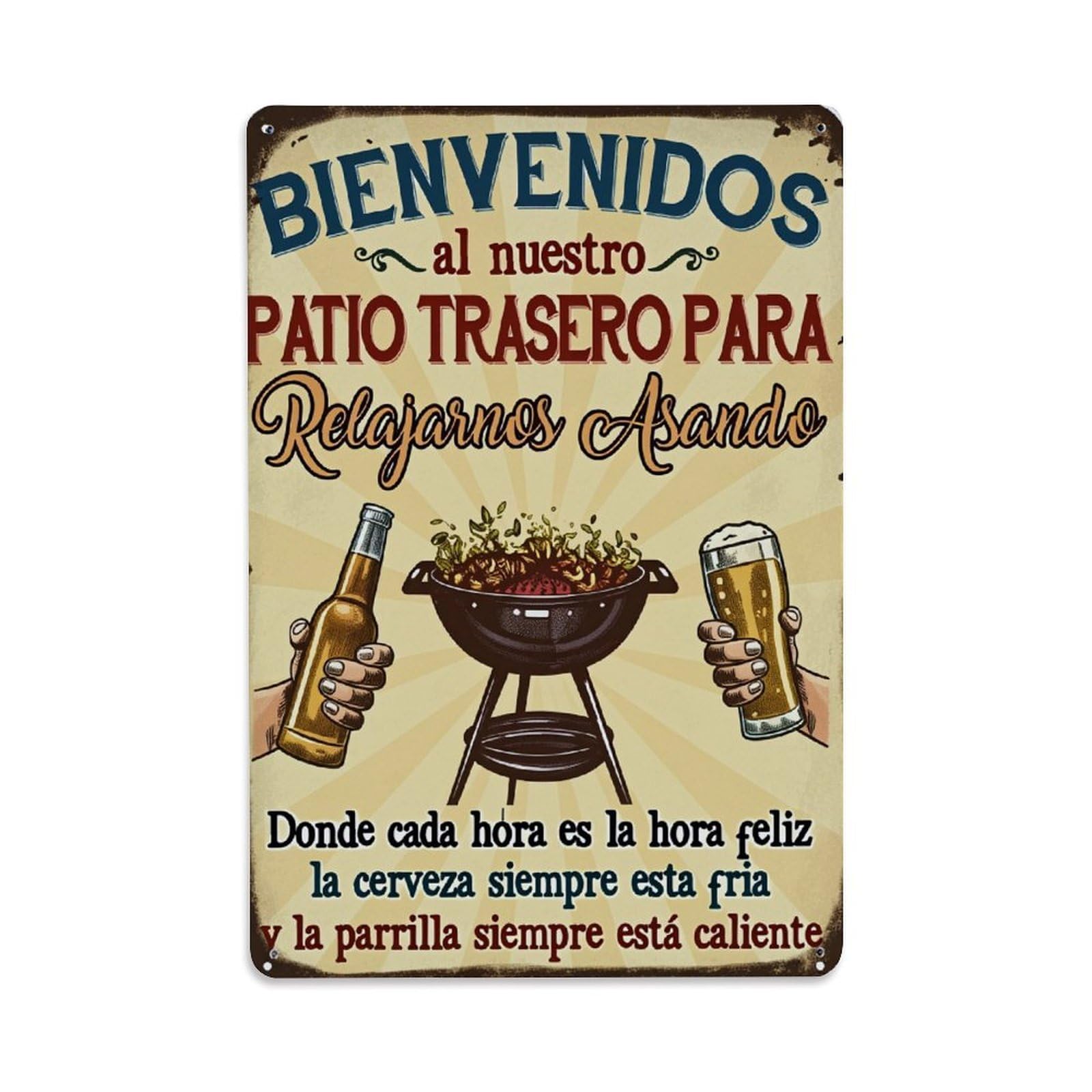 Enderetf Vintage Welcome To The Backyard To Relax Grilling Tin Sign Metal Poster, Home Bar Garage Man Cave Cafe Indoor & Outdoor Wall Decoration 8X12inches