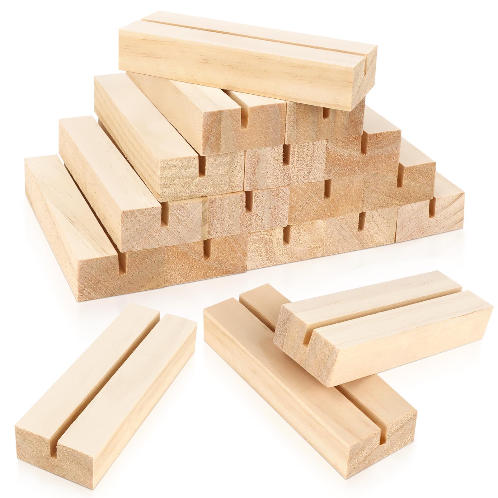 15Pcs 3.9x1.4 Inches Wood Table Number Stands, Wooden Place Card Holders, Acrylic Sign Holders for Wedding, Ceremony, Birthday, Party, Home Decoration, Events (3mm Slots)