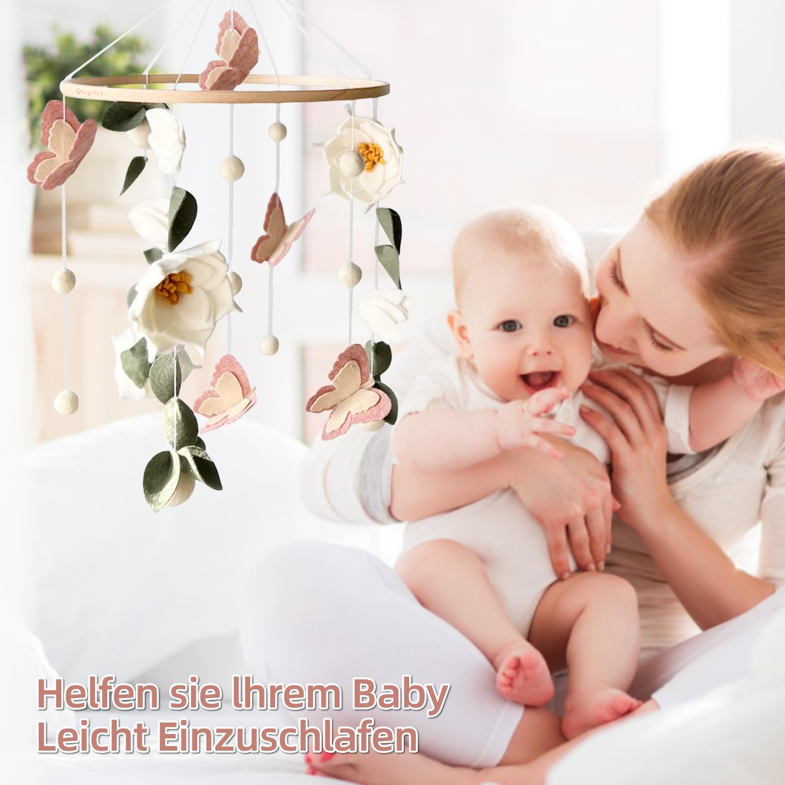 Baby Mobile - Blumen Schmetterlingen Baby Windspiele für Babybett, Mobile Baby Wickeltisch Mobile Babybett, Kinderzimmer Babyzimmer Deko, Geschenk für Baby Jungen und Mädchen