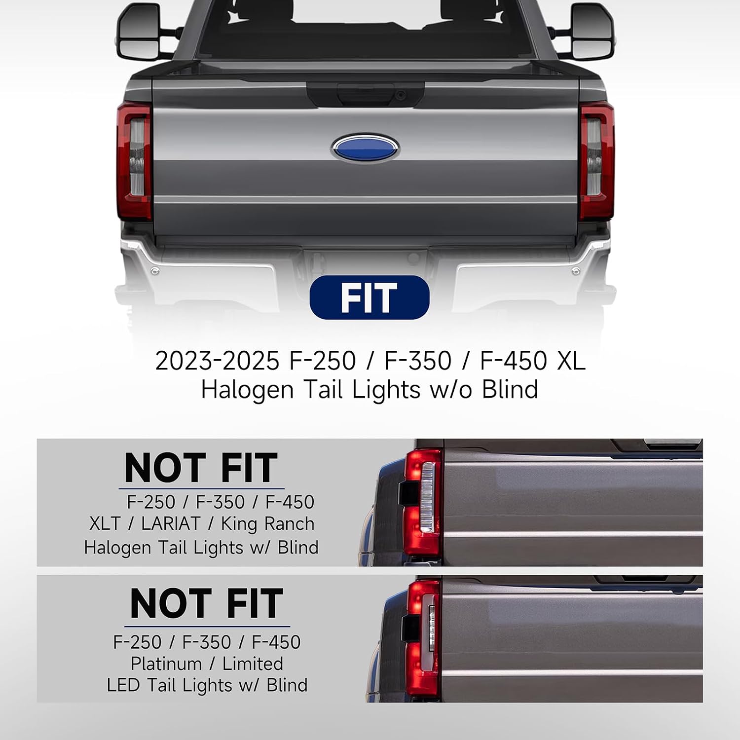 Halogen Type Tail Light Compatible with Ford F250 F350 2023 2024 2025 Super Duty w/o Blind Spot Rear Lamp Assembly(w/o Blind Spot)