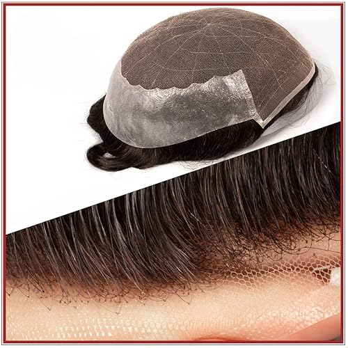 Miniatura 4 de Amiable Peluquería de cabello humano virgen europeo para hombres, 8 x 10 pulgadas, base de encaje suizo suave con 2 pulgadas claramente PU en la