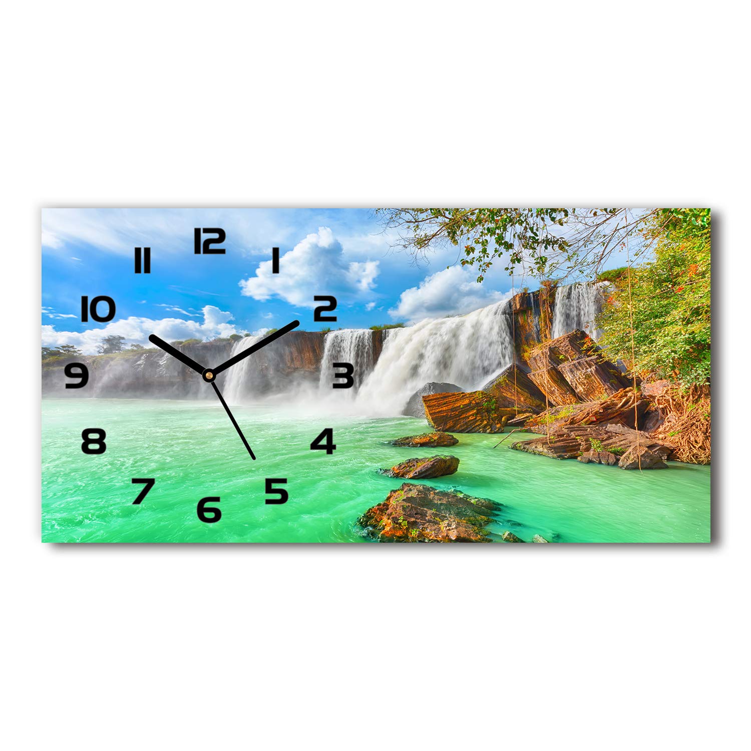 Tulup Wanduhr Aus Gehärtetem Glas – 60x30 Cm, Schwarze Zeiger, Motiv 'Kaffee In Einer Tasse', Stilvolle Küchenuhr