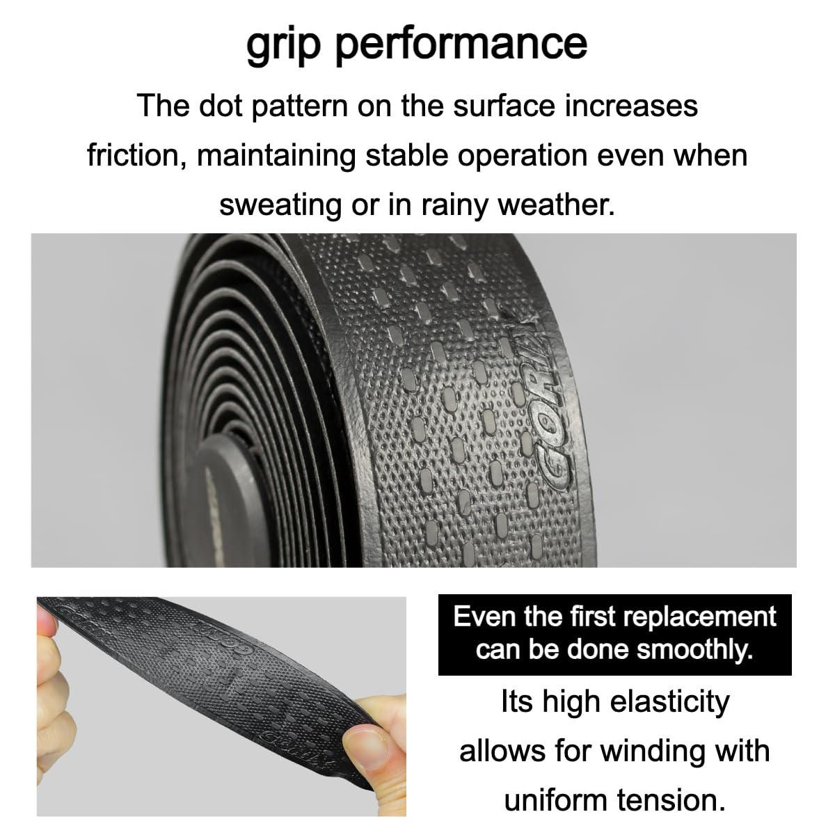 GORIX Bike Bar Tape Handlebar Grip Wrap 2.8mm High Density EVA Highly Elastic PU Anti-Slip Road Mountain Bicycle Cycling (Texture DOT)