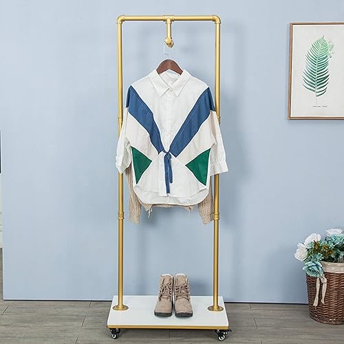 Miniatura 5 de Percheros industriales de tubería y madera para ropa resistente al por menor, estantes de almacenamiento para tienda de ropa de metal, estante de