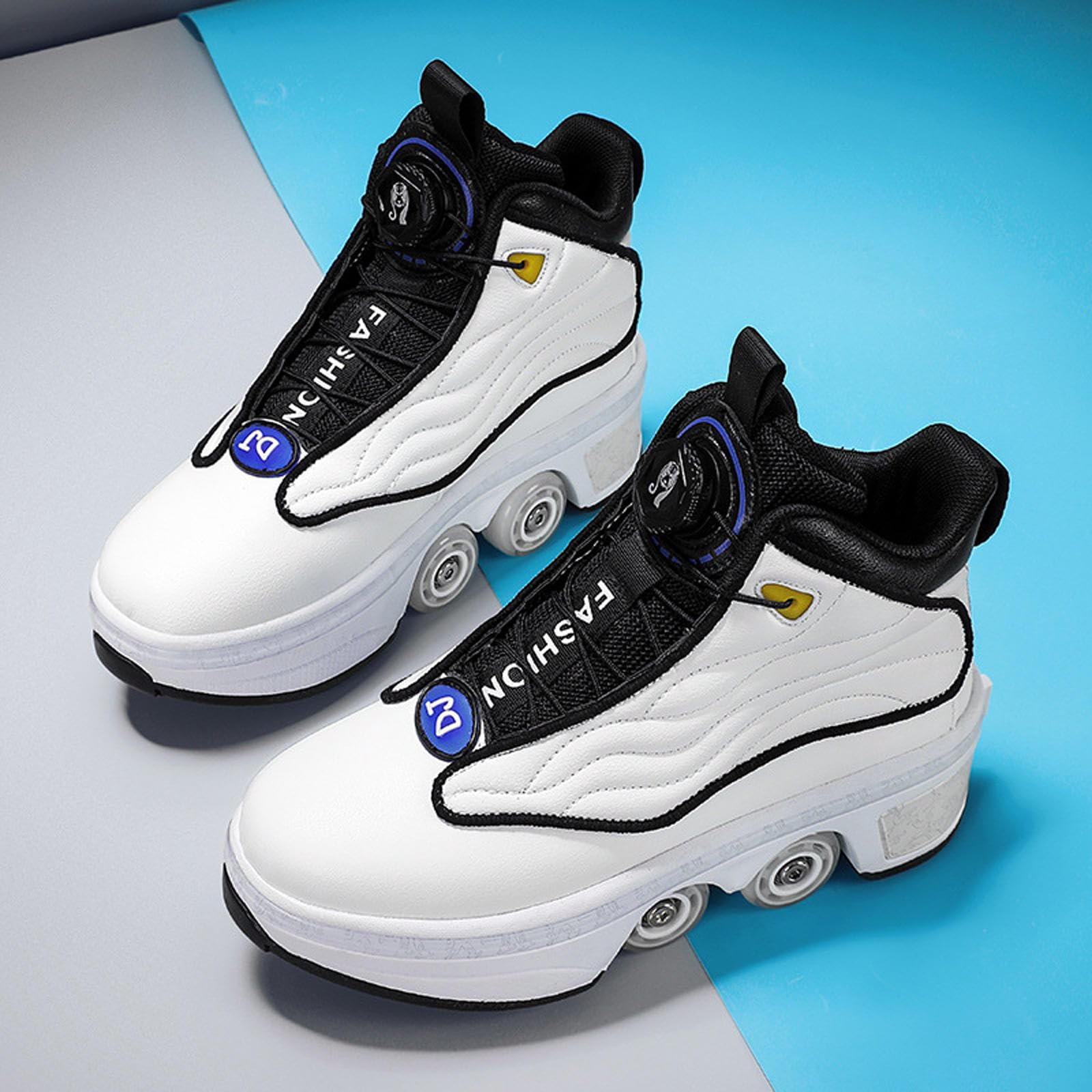 Rollschuhe, Schuhe mit Rädern, Rollschuhe Schlittschuhe Einziehbare Erwachsene, Parkour Schuhe im Freien,White-33