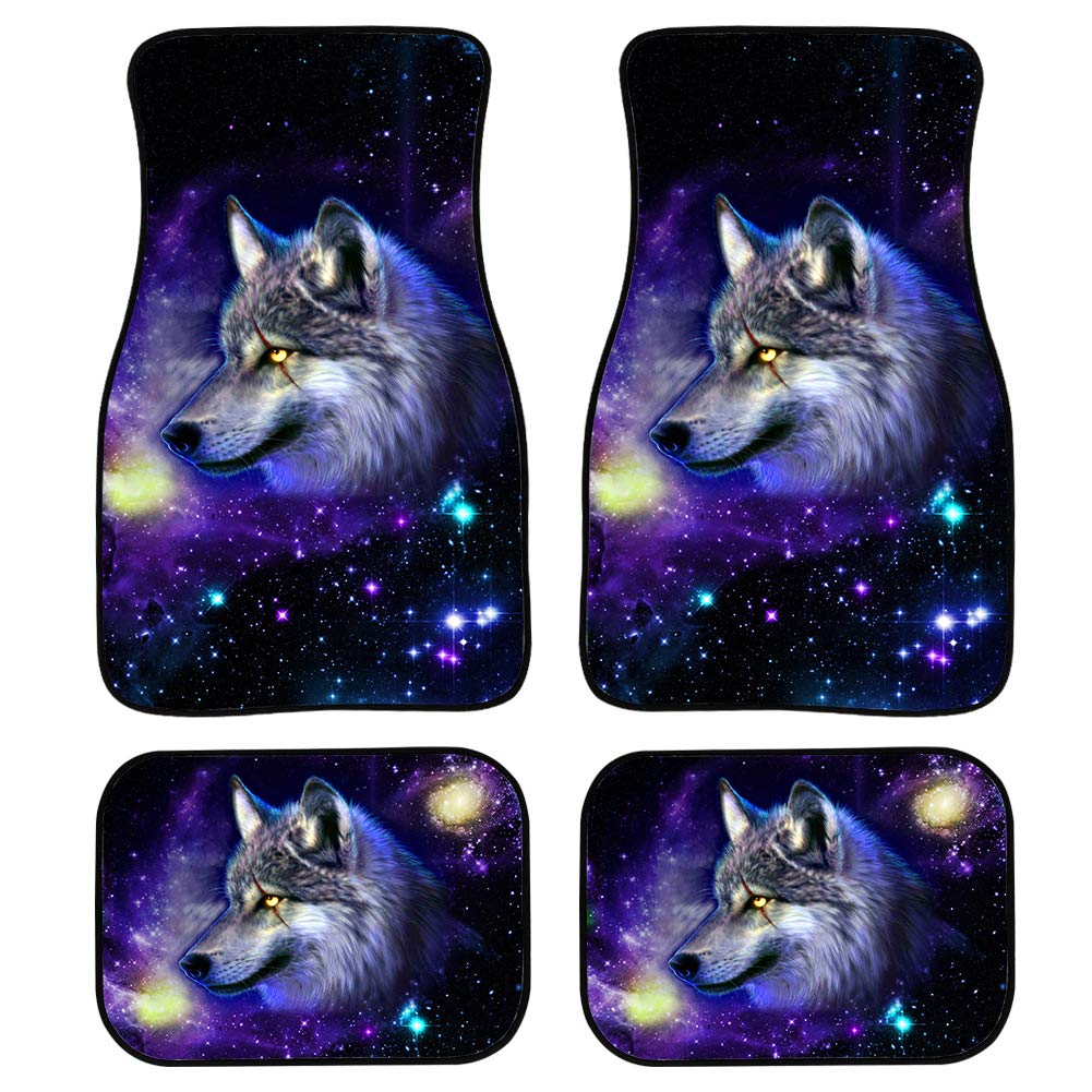 BiyejitGalaxy Wolf Car Floor Mats Carpet for Sedan SUV Truck Universal-fit Front & Rear Seat Rug 4pc All Weather Liners Protection Heavy-Duty