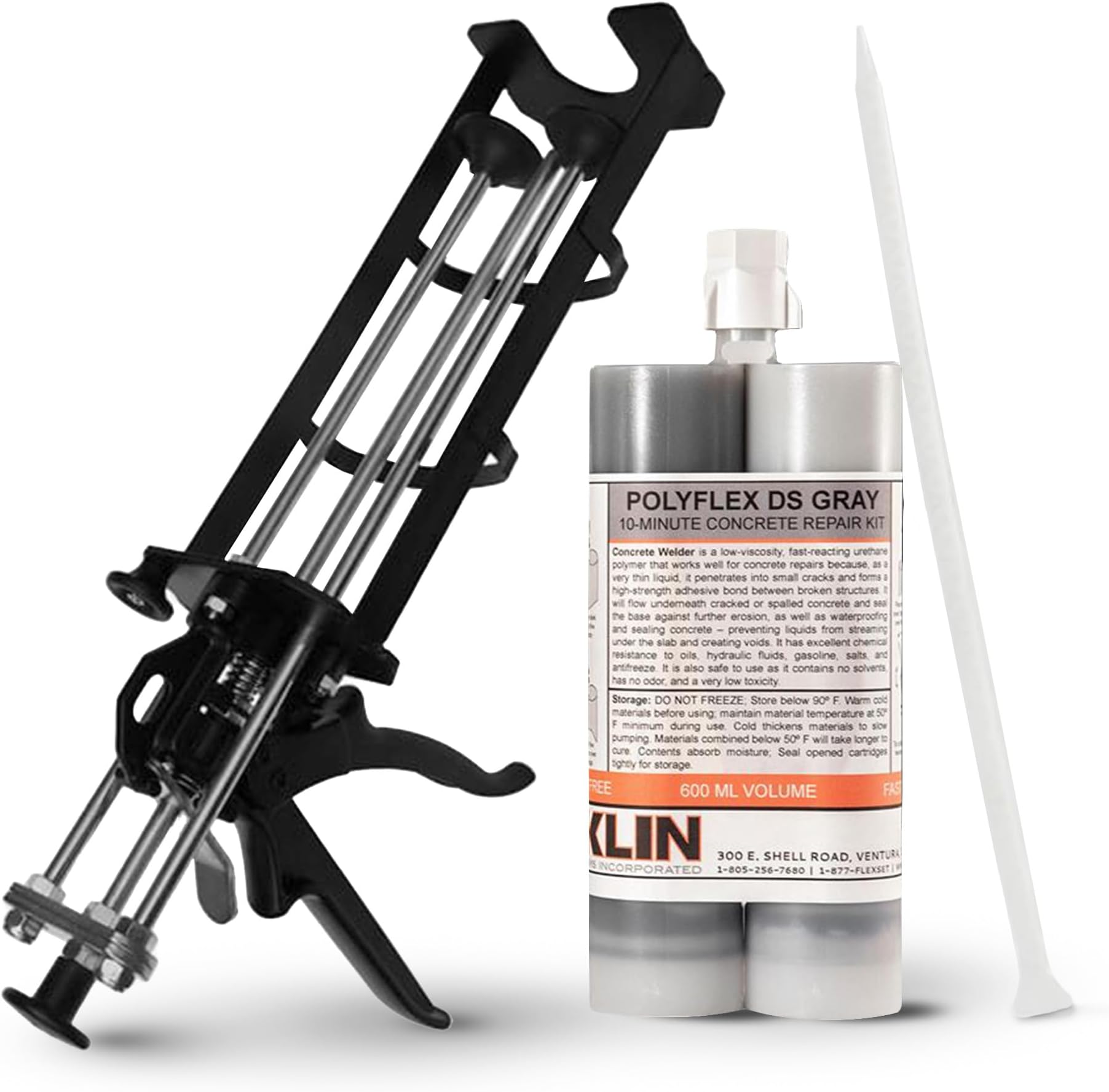 - Roklin Systems, Inc. - Polyflex DS Asphalt Crack Sealer, Quick-Drying Concrete Crack Filler Repair Kit with Cartridge Plus Gun for Pavement Maintenance and Home Improvement, 21 oz, Gray